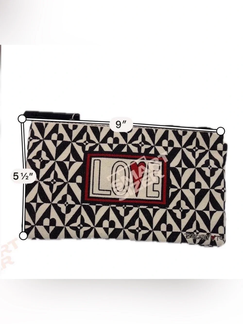 Brighton LOVE Canvas Zipper Pouch Cosmetic Bag Travel Black White Geometric NWOT